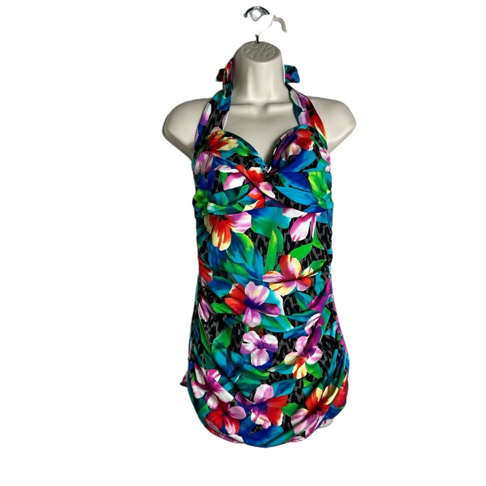 Tropical Print Bathing Suit - One Piece - Halter Top with Built-in Bra Size 14